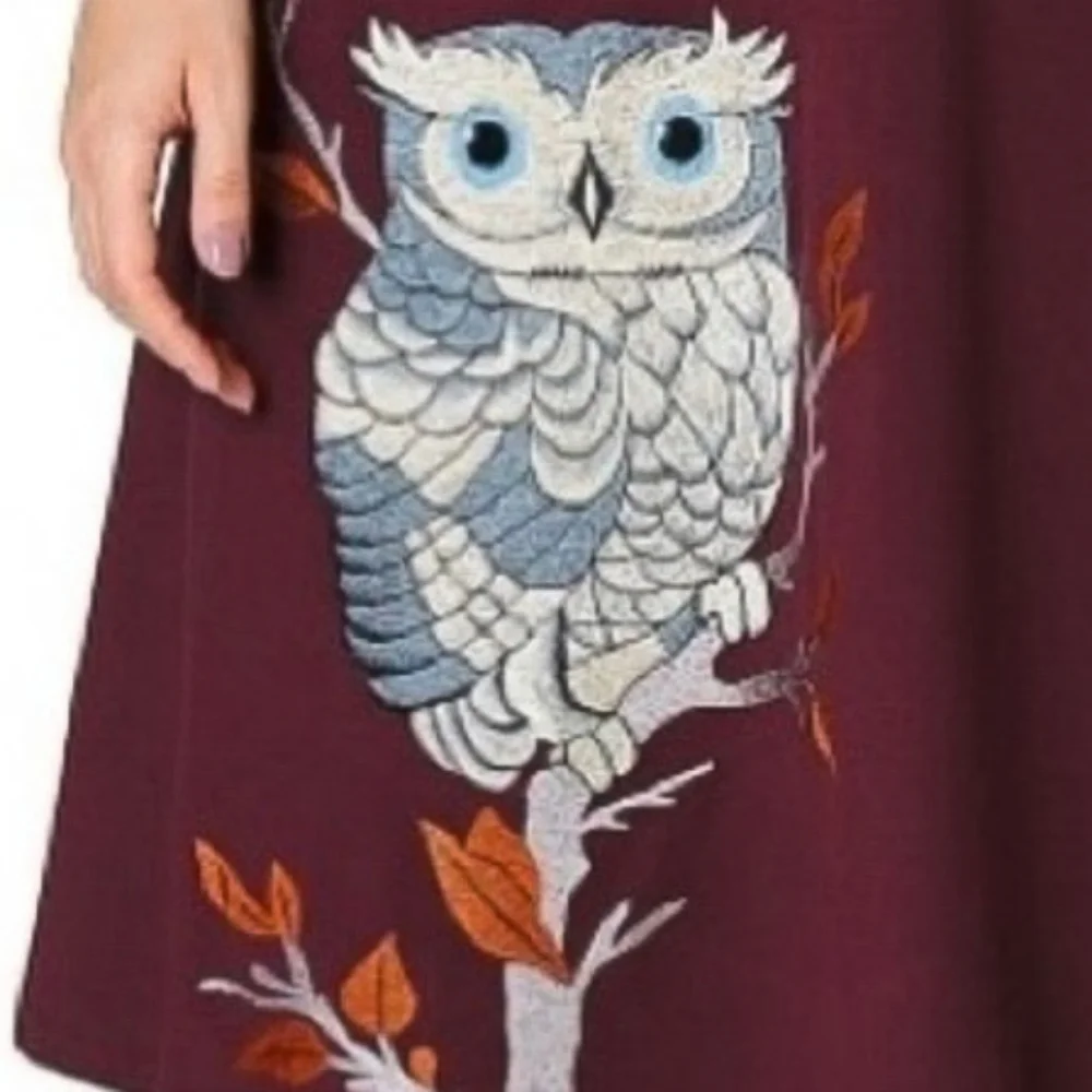 Eshakti Burgundy Embellished Cotton Knit Owl Dress W/ Pockets Size XL / 1X - Picture 10 of 12